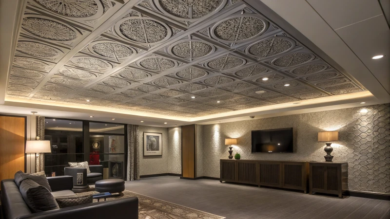 세련된 암스트롱 천장과 음향 패널이 돋보이는 모던한 인테리어가 특징입니다.