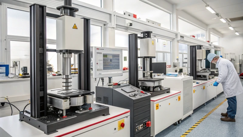 A modern laboratory with machines testing aluminum profiles