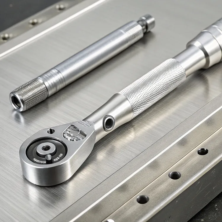 Precision torque wrench on stainless steel surface