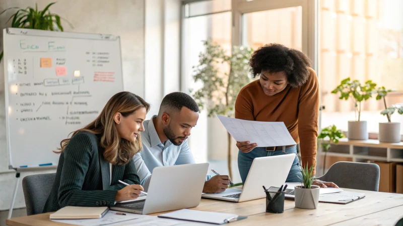 مجموعة متنوعة من المهنيين الذين يتعاونون في مكتب