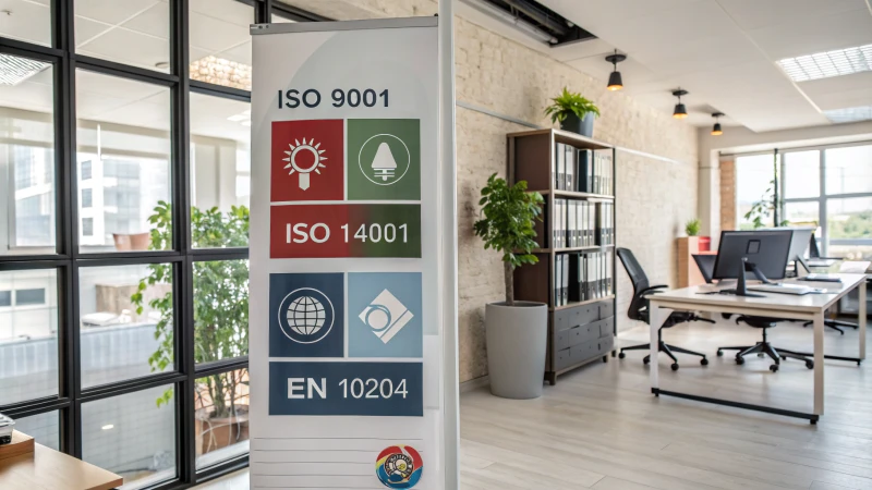 Professzionális munkaterület az alumínium tanúsítványokról szóló infografikával