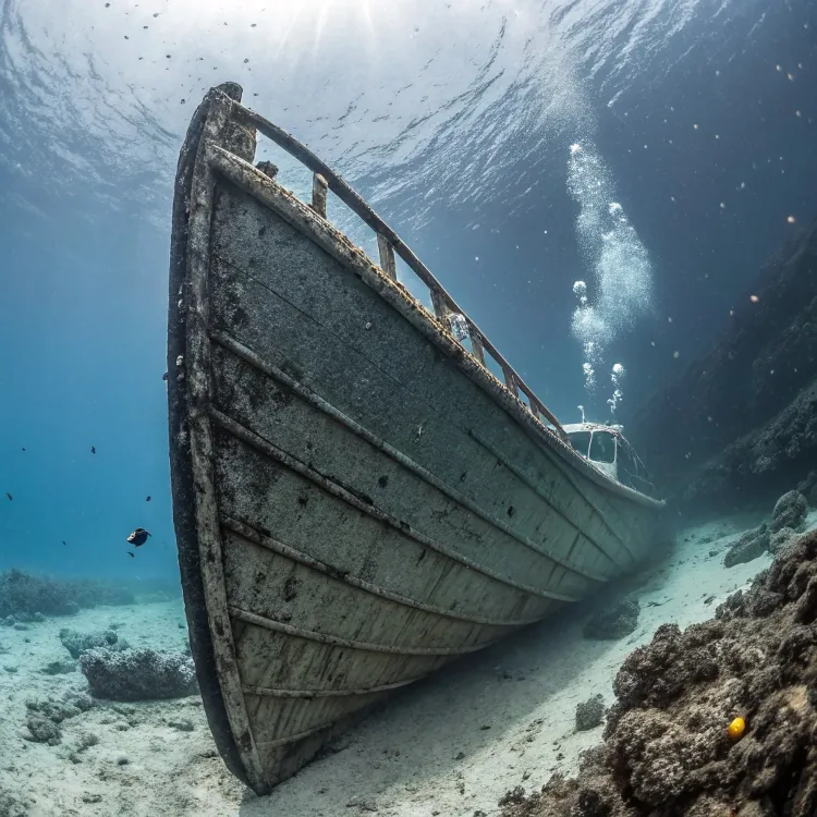 sunken ship resting on ocean floor