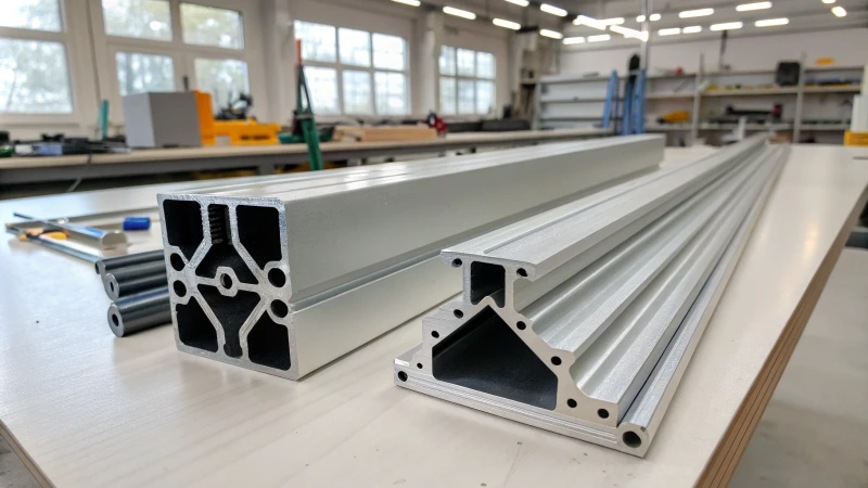 Side-by-side comparison of V-Slot and T-Slot aluminum profiles in a workshop