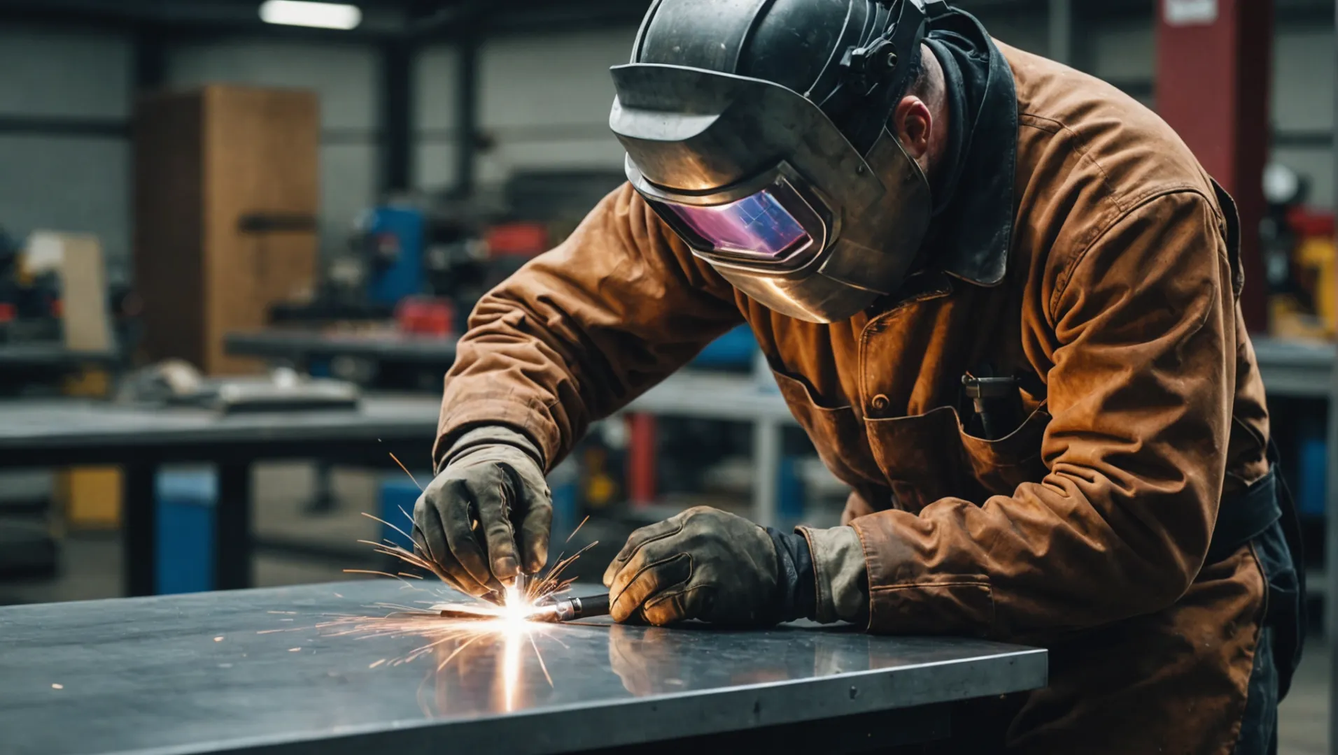 Welder using TIG technique on aluminum sheet