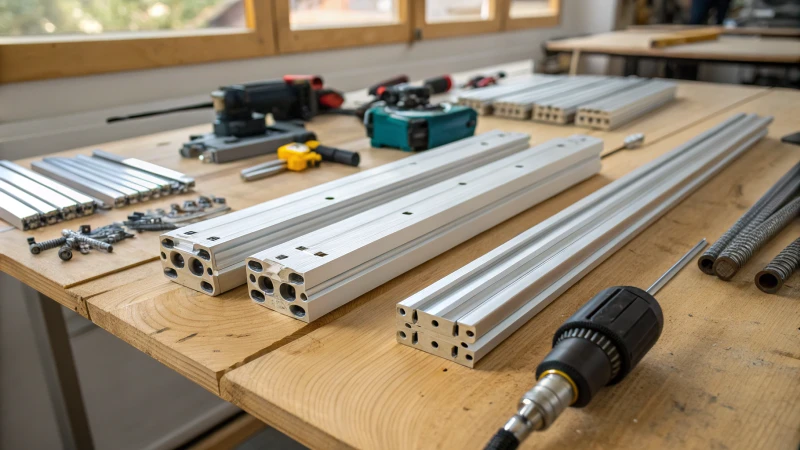Organized workshop with aluminum extrusions and tools